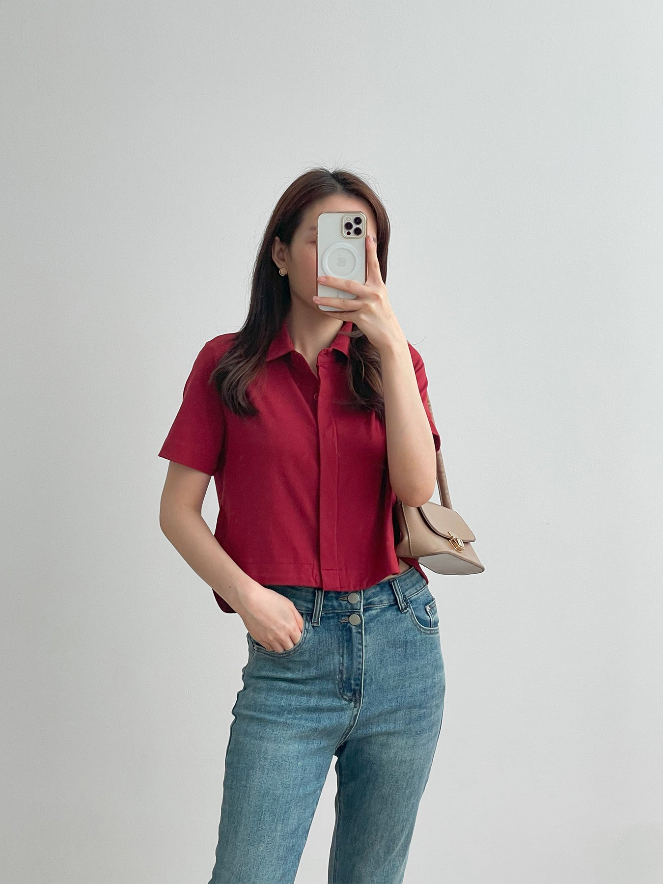 Kadaka T-0392 Top Kemeja Crop Double Placket