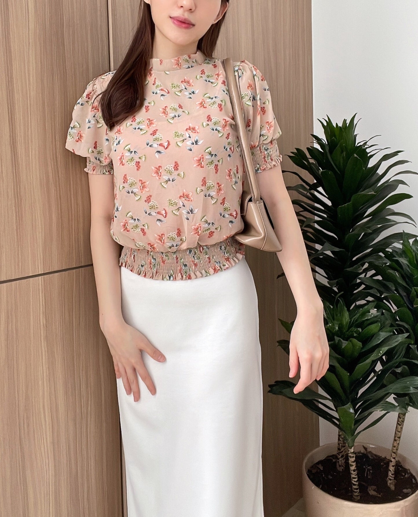 Kadaka T-0442 Top Floral Blouse Atasan Cantik Wanita Bunga Mock Neck