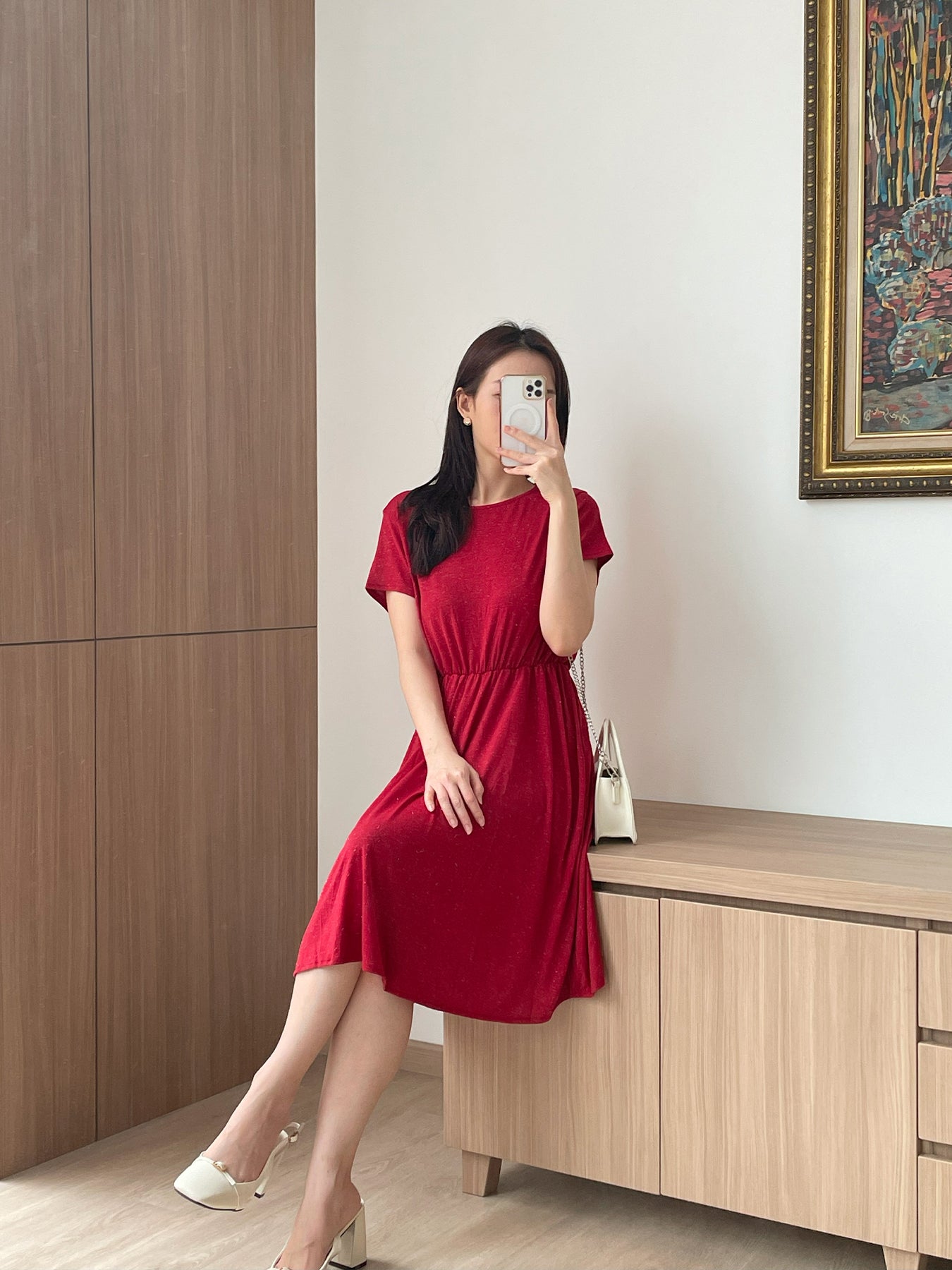 Kadaka D-0125 Maroon Dress A Line