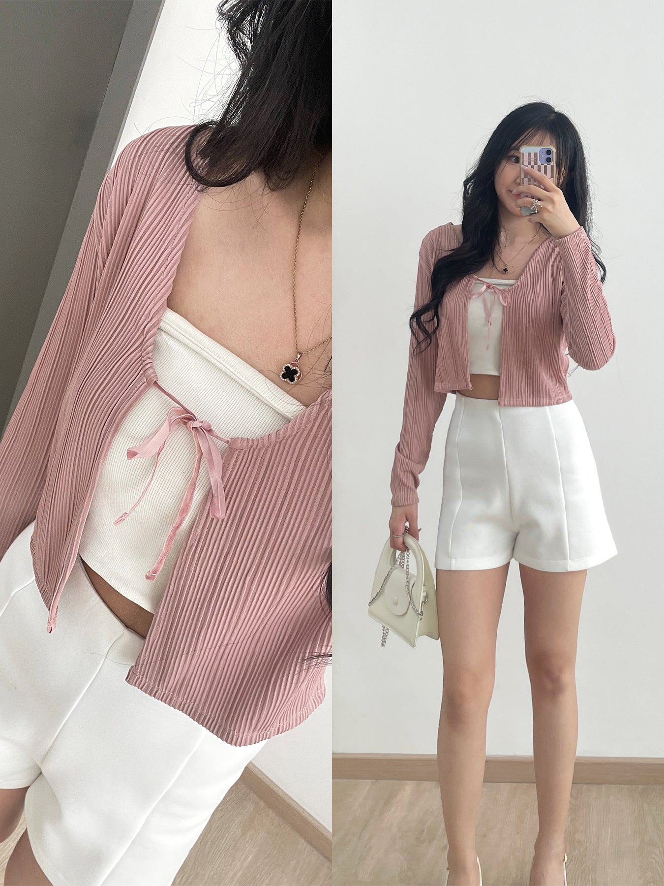 Kadaka O-0182 Crop Cardigan Pleats Premium Korea