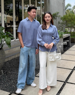 Load image into Gallery viewer, Kadaka Couple Outfit | Airflow Linen Top Blouse Skirt and Shirt | Cloud Nine Collection (1)
