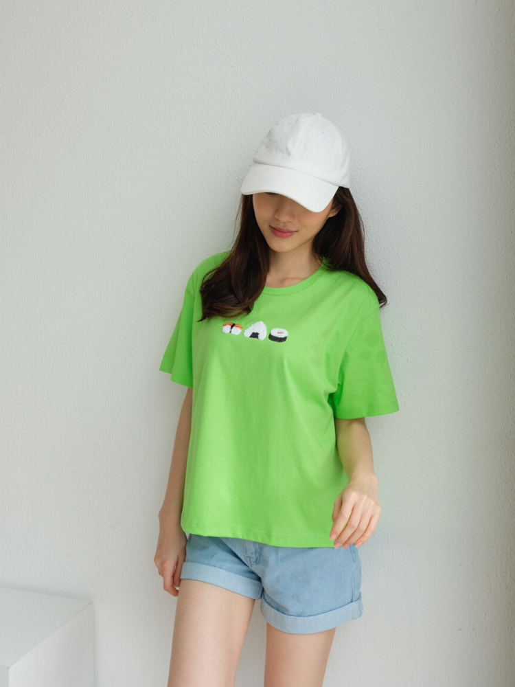 Kadaka T-0328 Tshirt Kaos Sushi Cute Embroidery Timbul