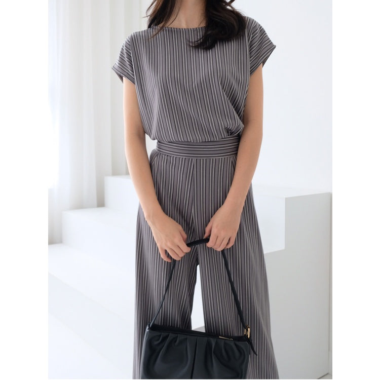 S-0164 Set Culotte dan Blouse Stripes Salur Stretch