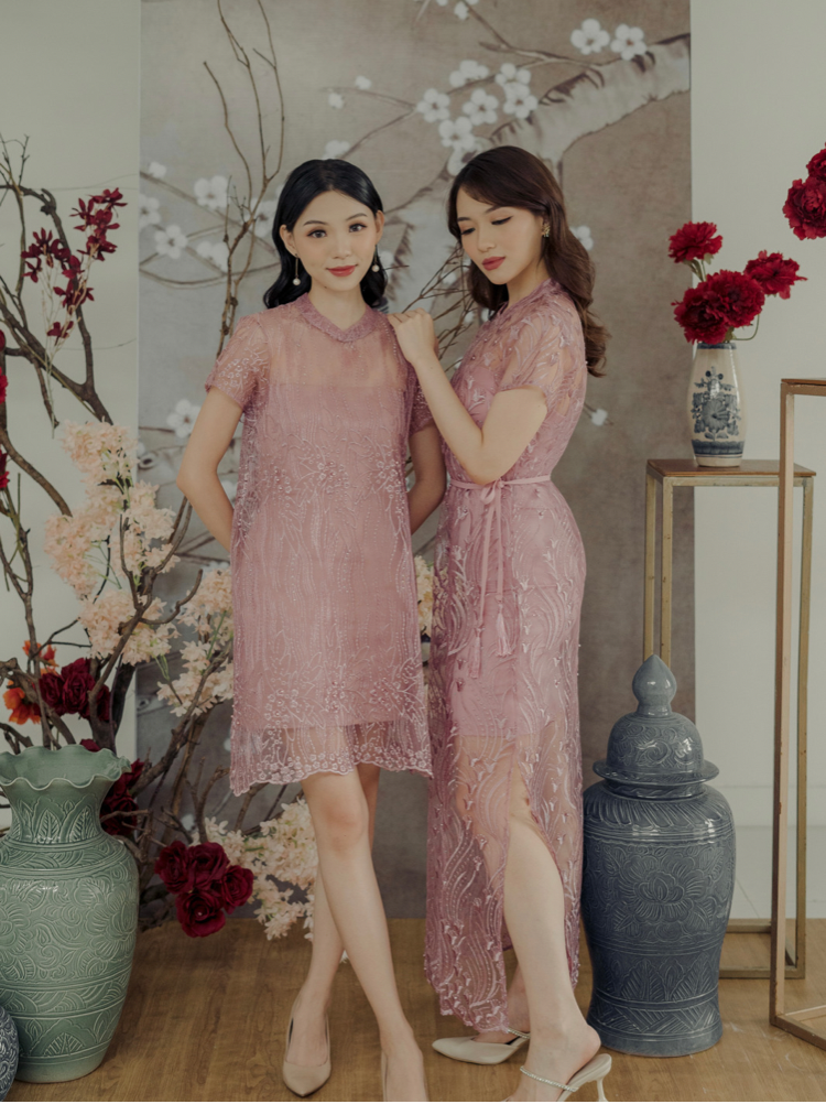 Kadaka D-0224 Loose Lace Party Dress Cheongsam With Inner Dress