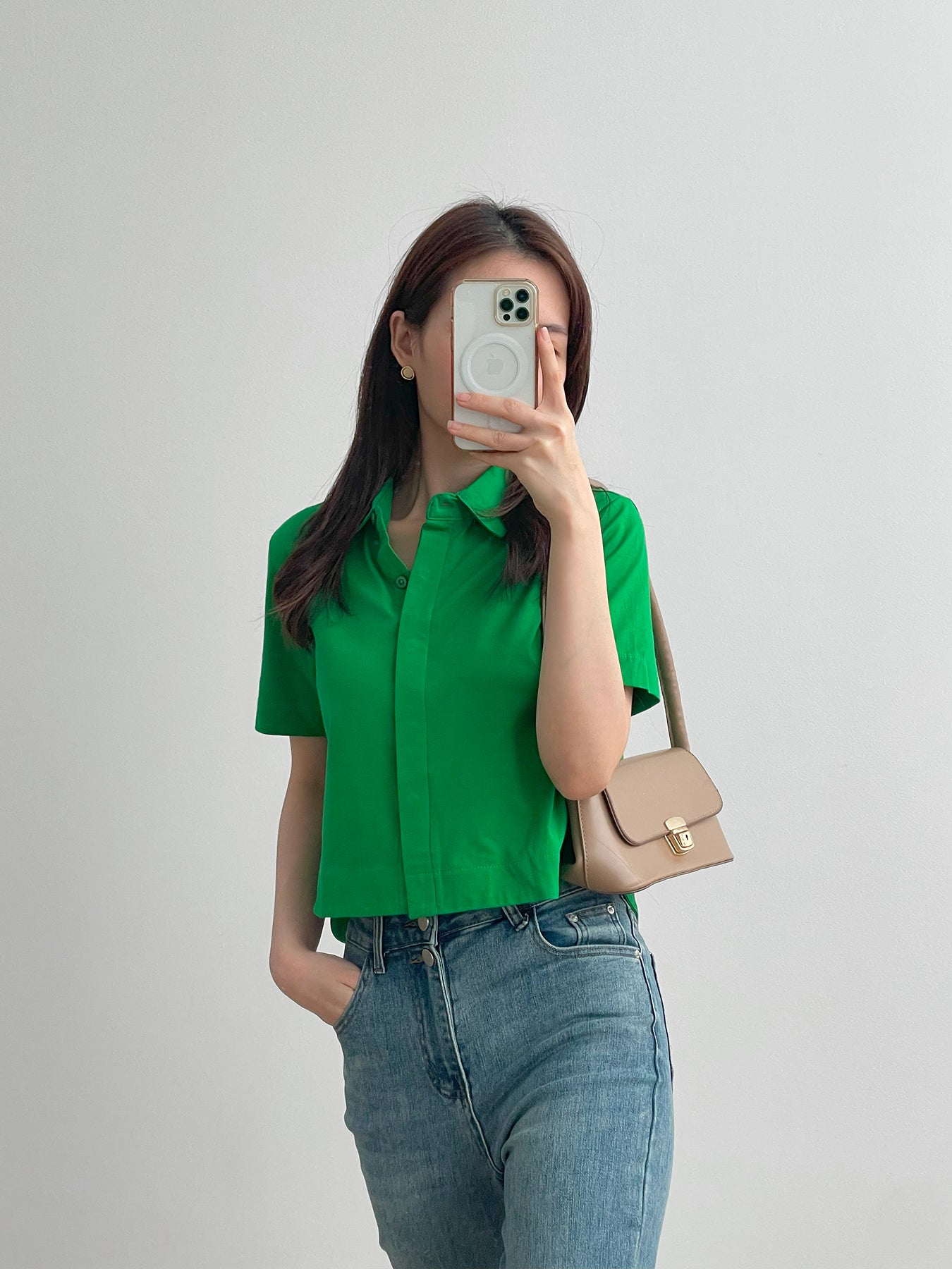 Kadaka T-0392 Top Kemeja Crop Double Placket