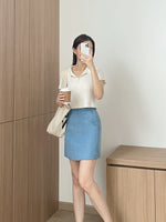 Muat gambar ke penampil Galeri, Kadaka B-0167 Denim Mini Skirt A Line Korea Premium Rok Mini Wanita
