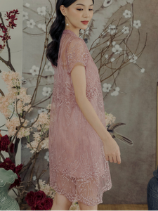 Kadaka D-0224 Loose Lace Party Dress Cheongsam With Inner Dress