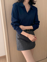 Load image into Gallery viewer, Kadaka T-0507 Crop Polo Shirt Cotton Knit Long Sleeves Wanita
