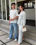 Load image into Gallery viewer, Kadaka Couple Outfit | Airflow Linen Top Blouse Skirt and Shirt | Cloud Nine Collection (1)
