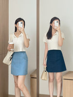 Muat gambar ke penampil Galeri, Kadaka B-0167 Denim Mini Skirt A Line Korea Premium Rok Mini Wanita
