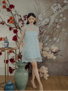 Kadaka D-0224 Loose Lace Party Dress Cheongsam With Inner Dress