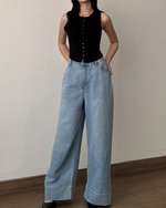 Load image into Gallery viewer, Kadaka Blue No 1 Collection | Women and Men Baggy Loose Denim Pants Pants | Couple Outfit | Riley, Austin
