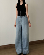 Load image into Gallery viewer, Kadaka Blue No 1 Collection | Women and Men Baggy Loose Denim Pants Pants | Couple Outfit | Riley, Austin
