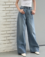 Load image into Gallery viewer, Kadaka Couple Group Family Outfit | Women and Men Loose Denim Pants |  Blue No. 1 Collection

