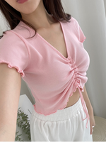 Load image into Gallery viewer, Kadaka T-0451 Crop Top Scrunch Korea Cotton Rib Knit
