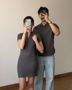 Load image into Gallery viewer, Kadaka Weekend Collection | Bodycon Knit Dress and Polo Shirt Men | Couple Outfit | Zoe, Owen
