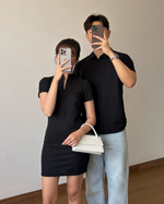 Load image into Gallery viewer, Kadaka Weekend Collection | Bodycon Knit Dress and Polo Shirt Men | Couple Outfit | Zoe, Owen

