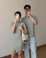 Load image into Gallery viewer, Kadaka Weekend Collection | Bodycon Knit Dress and Polo Shirt Men | Couple Outfit | Zoe, Owen
