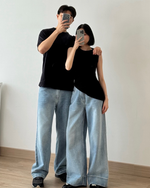 Load image into Gallery viewer, Kadaka Blue No 1 Collection | Women and Men Baggy Loose Denim Pants Pants | Couple Outfit | Riley, Austin
