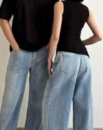 Load image into Gallery viewer, Kadaka Blue No 1 Collection | Women and Men Baggy Loose Denim Pants Pants | Couple Outfit | Riley, Austin
