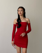 Muat gambar ke penampil Galeri, Kadaka D-0220 Bodycon Scrunch Tube Dress Kemben Long Sleeves
