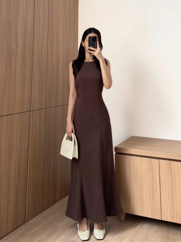 Kadaka D-0246 Maxi Dress Linen with Adjustable Waist | Dress Panjang Wanita