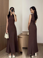 Load image into Gallery viewer, Kadaka D-0246 Maxi Dress Linen with Adjustable Waist | Dress Panjang Wanita
