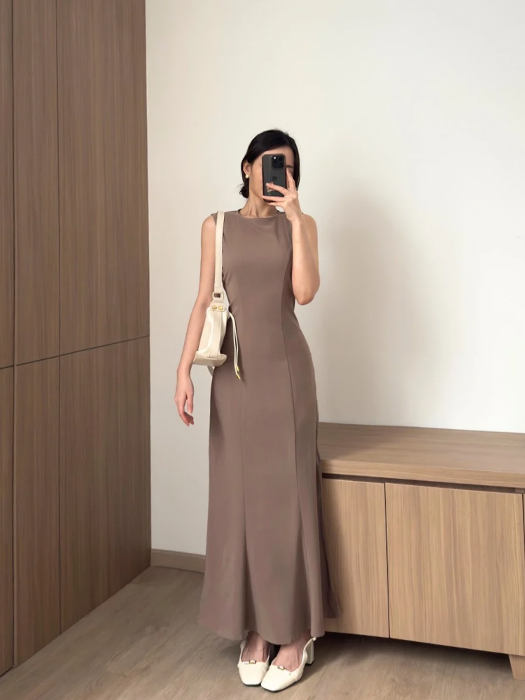 Kadaka D-0246 Maxi Dress Linen with Adjustable Waist | Dress Panjang Wanita