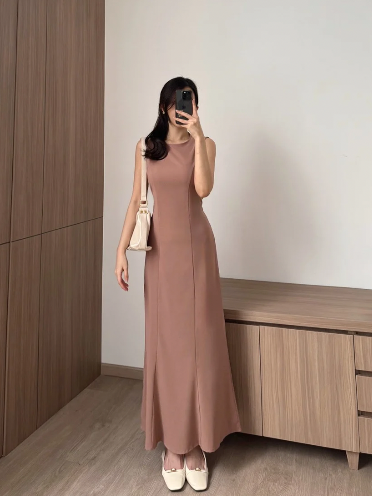 Kadaka D-0246 Maxi Dress Linen with Adjustable Waist | Dress Panjang Wanita