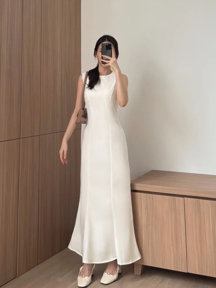Kadaka D-0246 Maxi Dress Linen with Adjustable Waist | Dress Panjang Wanita