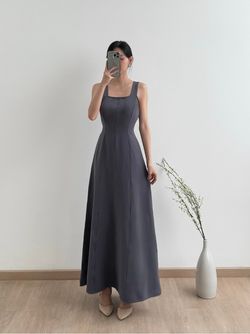 Kadaka D-0255 Maxi Square Neck Dress Adjustable Waist | Dress Maxi Wanita