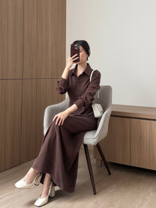Kadaka D-0258 Long Sleeves Maxi Dress Waist Scrunch | Dress Panjang Wanita Lengan Panjang