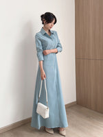 Load image into Gallery viewer, Kadaka D-0258 Long Sleeves Maxi Dress Waist Scrunch | Dress Panjang Wanita Lengan Panjang
