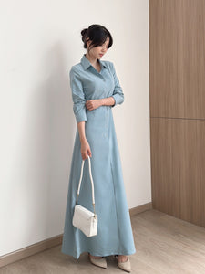 Kadaka D-0258 Long Sleeves Maxi Dress Waist Scrunch | Dress Panjang Wanita Lengan Panjang