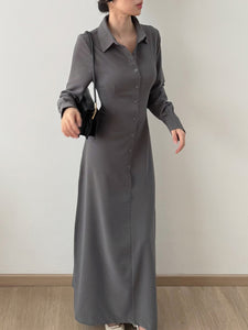 Kadaka D-0258 Long Sleeves Maxi Dress Waist Scrunch | Dress Panjang Wanita Lengan Panjang