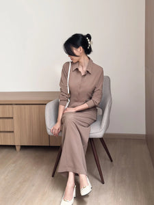 Kadaka D-0258 Long Sleeves Maxi Dress Waist Scrunch | Dress Panjang Wanita Lengan Panjang