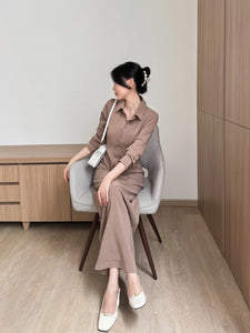 Kadaka D-0258 Long Sleeves Maxi Dress Waist Scrunch | Dress Panjang Wanita Lengan Panjang