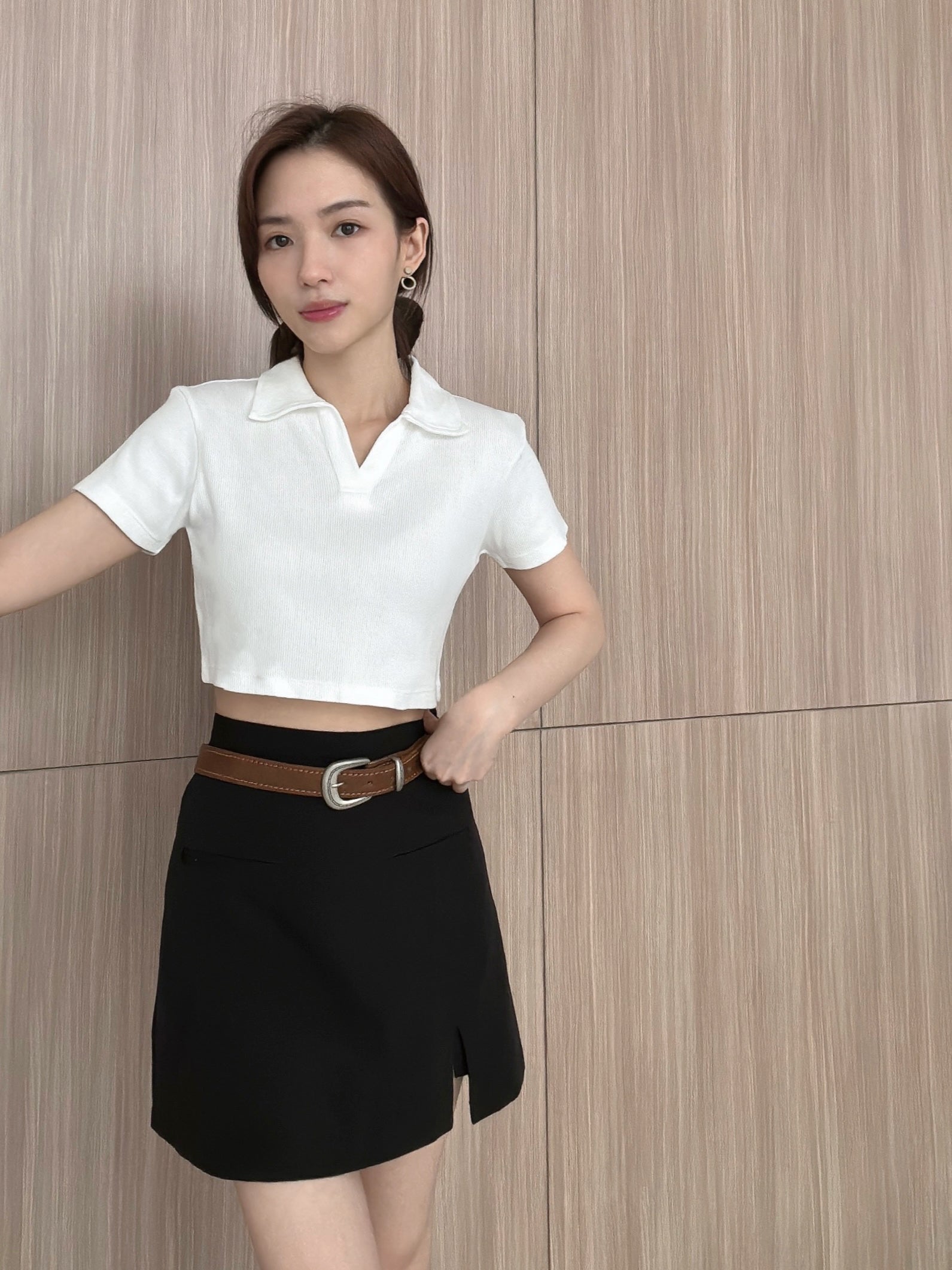 Kadaka T-0464 Crop Polo Shirt Wanita Korea Cotton Knit