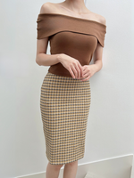 Muat gambar ke penampil Galeri, Kadaka B-0172 Midi Skirt Tweed Knit Stretch Korea Rok Wanita
