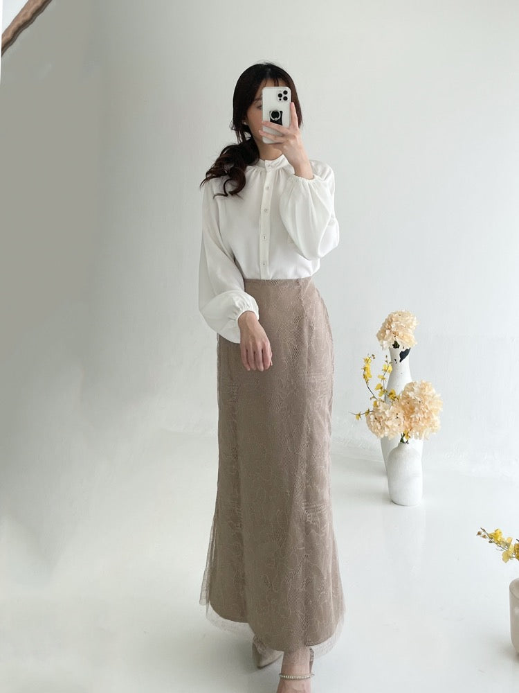 Kadaka B-0193 Maxi Skirt Satin Chantilly Lace Rok Panjang Wanita