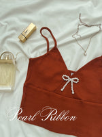 Load image into Gallery viewer, Kadaka T-0455 Tanktop Korea Rib Stretch Crop Atasan Wanita Tank Top with Pearl Ribbon Coquette
