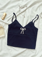 Load image into Gallery viewer, Kadaka T-0455 Tanktop Korea Rib Stretch Crop Atasan Wanita Tank Top with Pearl Ribbon Coquette
