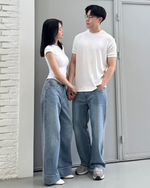 Muat gambar ke penampil Galeri, Kadaka Blue No. 1 Collection | Women and Men Loose Denim Pants | Couple Outfit | Riley, Austin
