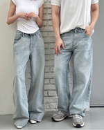 Muat gambar ke penampil Galeri, Kadaka Blue No. 1 Collection | Women and Men Loose Denim Pants | Couple Outfit | Riley, Austin
