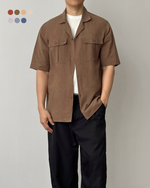 Muat gambar ke penampil Galeri, Kadaka Flynn Shirt | Mens Linen Shirt with Pockets | Kemeja Men Tangan Pendek Pria Linen Detail Pockets | MT-0185
