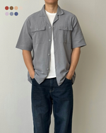 Muat gambar ke penampil Galeri, Kadaka Flynn Shirt | Mens Linen Shirt with Pockets | Kemeja Men Tangan Pendek Pria Linen Detail Pockets | MT-0185
