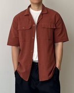 Muat gambar ke penampil Galeri, Kadaka Flynn Shirt | Mens Linen Shirt with Pockets | Kemeja Men Tangan Pendek Pria Linen Detail Pockets | MT-0185
