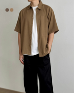 Load image into Gallery viewer, Kadaka Mocha Boxy Shirt | Short Sleeve Men Shirt with Oversized Pocket | Atasan Kemeja Pria Lengan Pendek | Out For Coffee Collection MT-0233
