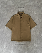 Load image into Gallery viewer, Kadaka Mocha Boxy Shirt | Short Sleeve Men Shirt with Oversized Pocket | Atasan Kemeja Pria Lengan Pendek | Out For Coffee Collection MT-0233
