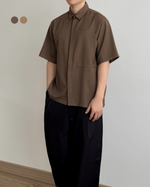 Load image into Gallery viewer, Kadaka Mocha Boxy Shirt | Short Sleeve Men Shirt with Oversized Pocket | Atasan Kemeja Pria Lengan Pendek | Out For Coffee Collection MT-0233
